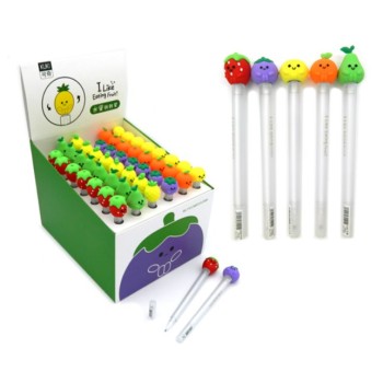 Intelligent. Ручка гелевая черная "Фрукты" фигурная с вращ. фигуркой сверху, ассорт. арт.CC-255