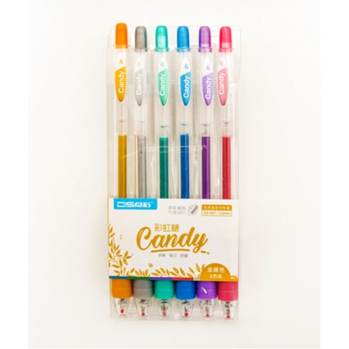 Intelligent. Ручки гелевые набор 6 цв. "Candy" автомат. прозр. корпус, упаков ПВХ арт. WDS-13