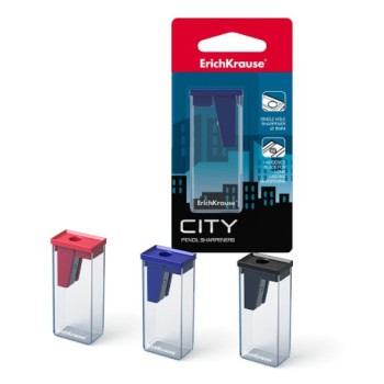 ErichKrause® Пластиковая точилка "City" с контейнером, в ассорт. на блист. поштучно арт.21831