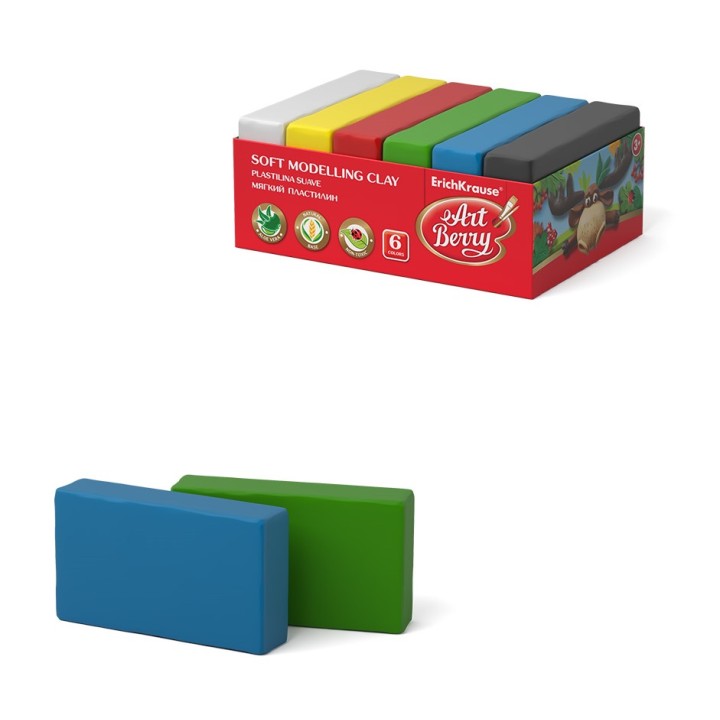 ErichKrause® Мягкий пластилин "ArtBerry®" с Алоэ Вера 6 цв. классич. палитра, 300г арт.41785