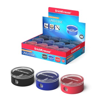 ErichKrause® Пластиковая точилка "Universe" с контейнером, цвет в ассорт.(поштучно) арт.21828
