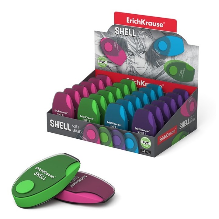ErichKrause® Ластик в пластиковом футляре "Shell" в ассорт. (поштучно) арт.35133