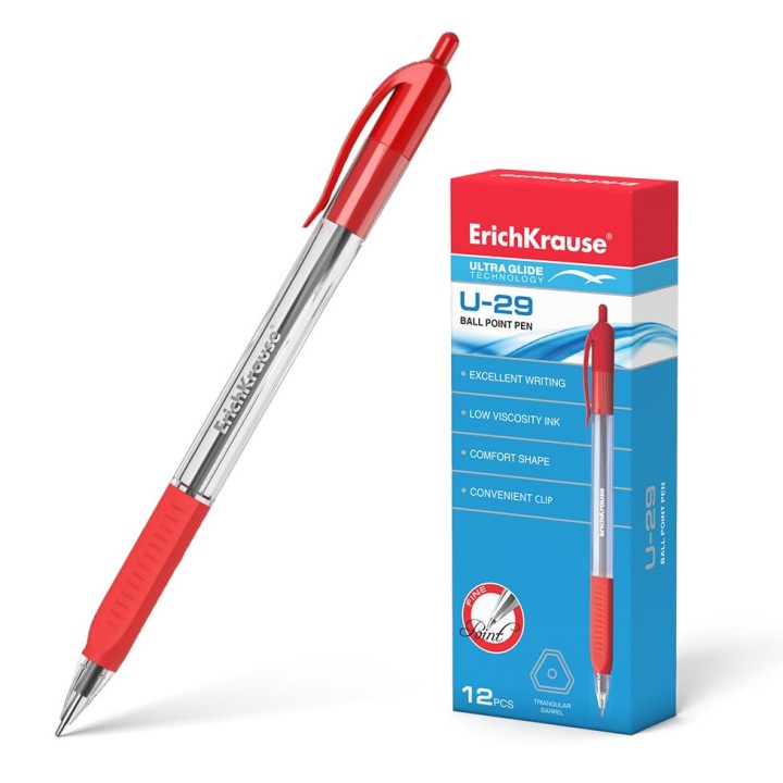 ErichKrause® Ручка шариковая автом. "Ultra Glide Technology" U-29 красная (поштучно) арт.33570