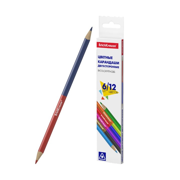 ErichKrause® Цветные карандаши трехгранные двусторонние "Basic" 6 шт 12 цв. арт.50530