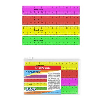 ErichKrause® Набор линеек "Neon Solid" 15 см, 4 шт. (розовый, оранжевый, желтый, зеленый) арт.50573