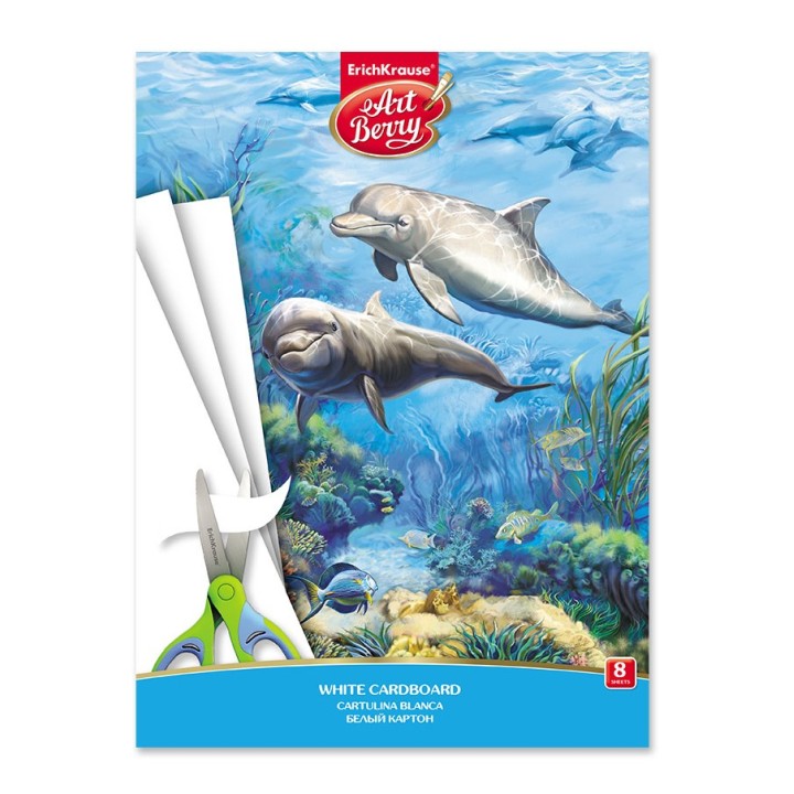 ErichKrause® Белый картон мелованный в папке "ArtBerry® Дельфин" А4, 8 листов арт.47367