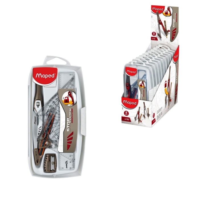 Maped. Готовальня с циркулем "Stop System" из цинкового сплава 8 предм. в ударопроч.фут. арт.196608