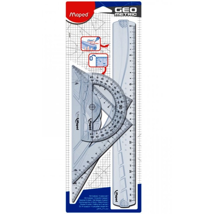 Maped. Набор чертеж. инструментов "Geometrik" (лин. 30см, угол 21см, трансп 12см) арт.242767