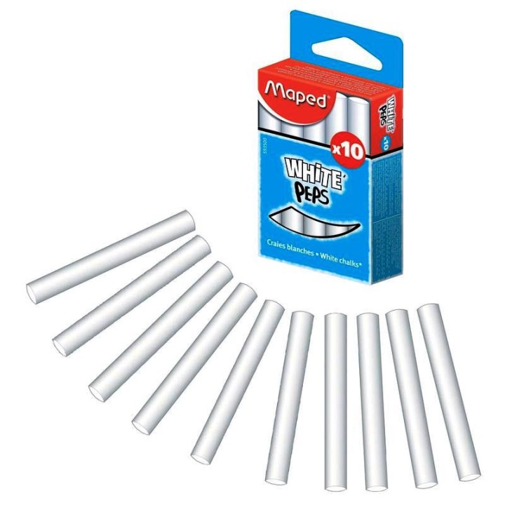 Maped. Мелки белые круглые "White'Peps" (специальная формула "без грязи") (10 шт) арт.593500