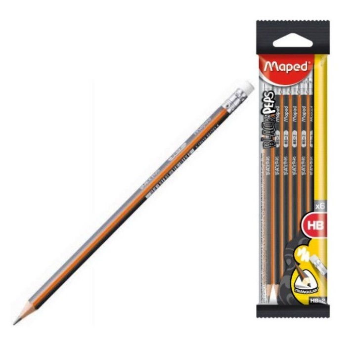 Maped. Карандаш чернографитный "Black Pep's" (6 шт) с ластиком арт.851731