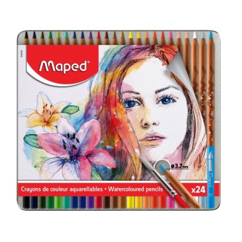 Maped. Карандаши цветные акварельные "Artist" (24цв) с кист. в компл. в метал. футляре арт.832424