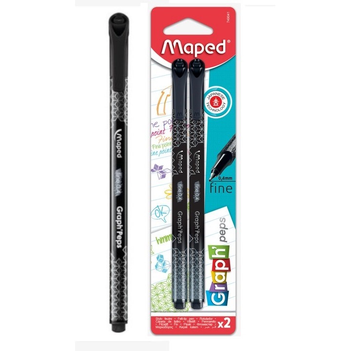 Maped. Ручка капиллярная "Graph Pep's" набор 2 шт черная на блистере арт.749041