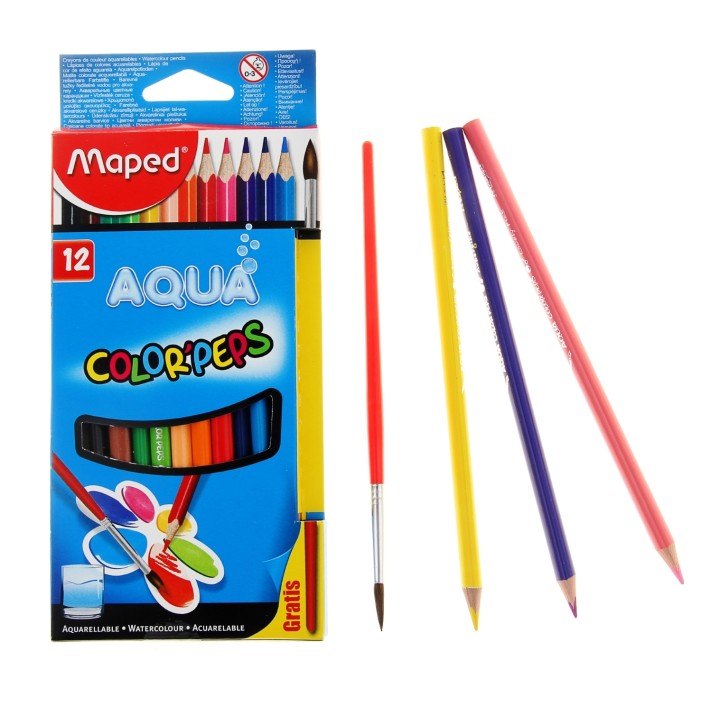 Maped. Карандаши цветные акварельные "Color'Peps Aqua" (12 цв) с кисточкой арт.836011