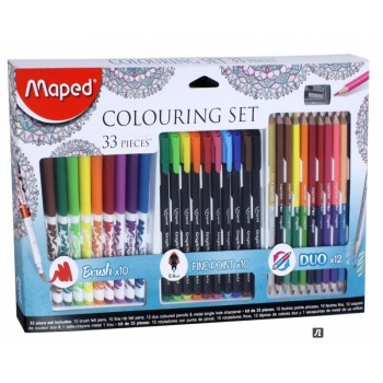 Maped. Набор для рисования: 10 флом.-кистей, 10 ручек, 12 двуст.цв.карандашей, точилка арт.897417