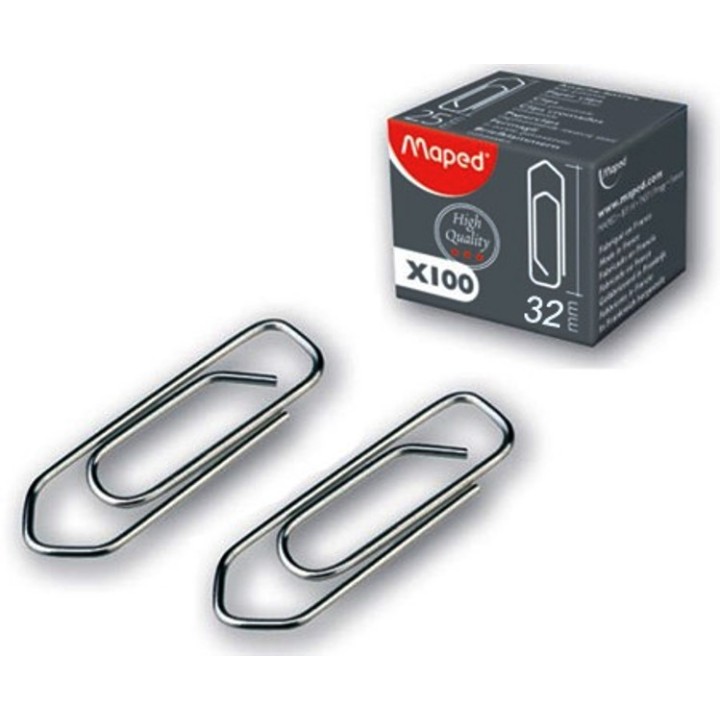 Maped. Скрепки из стали "High Quality" с загнутым концом, никелир. 32мм, 100 шт арт.032060