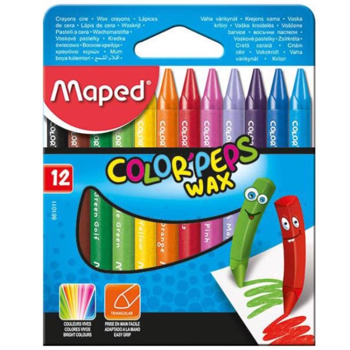 Maped. Мелки восковые "Color'Peps Wax" в картонном футляре, 12 шт арт.861011