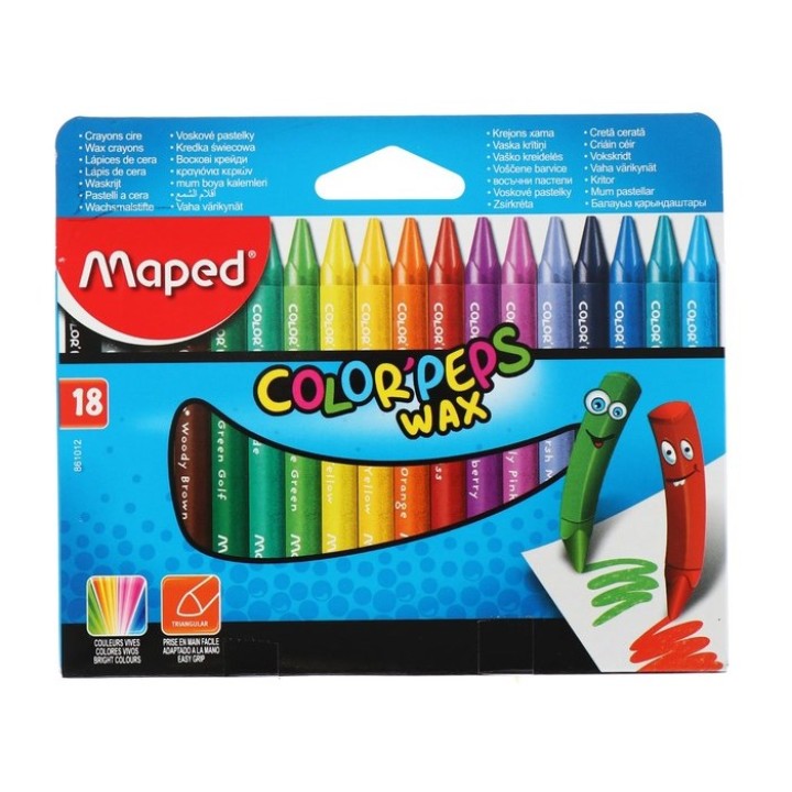 Maped. Мелки восковые "Color'Peps Wax" треугольная форма (18 цв) арт.861012