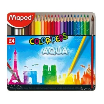 Maped. Карандаши цветные акварельные "Color'Peps Aqua" (24 цв) подароч. кисть в комплекте арт.836016