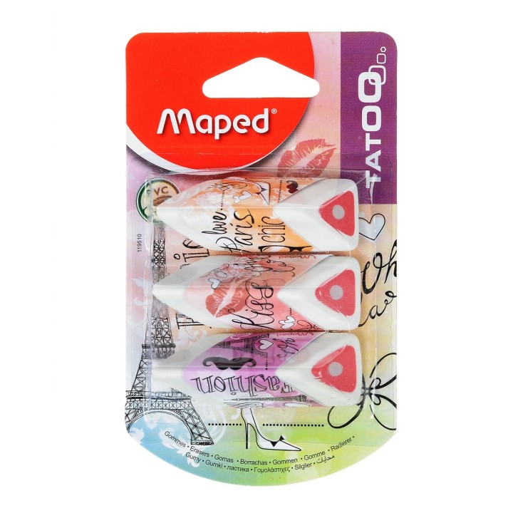 Maped. Ластик "Pyramide" треуг. формы, белый с цвет. серединой (3 шт) арт.119510 блистер