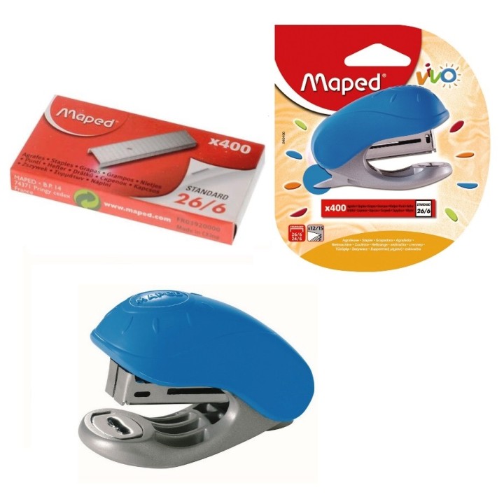Maped. Степлер детский пластиковый , с встроенным антистепл. +скобы 24/6 и 26/6 арт.404090
