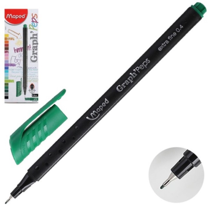 Maped. Ручка капиллярная "Graph Pep's" эргономичная зона обхвата зеленая (поштучно) арт.749119