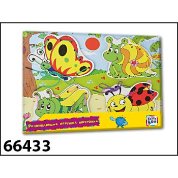 Kribly Boo. Развивающая игрушка-шнуровка "Жучки" арт.66433 (дерево)