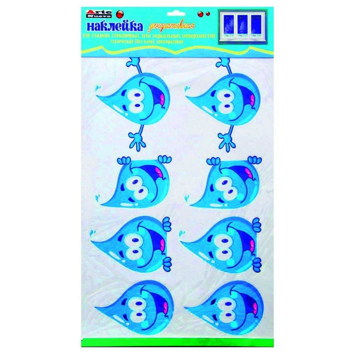 ArteNuevo.Декоративная наклейка для окон и зеркал "Зимние капельки" 33х56см 8 капель арт.2DN-WM-2WIN