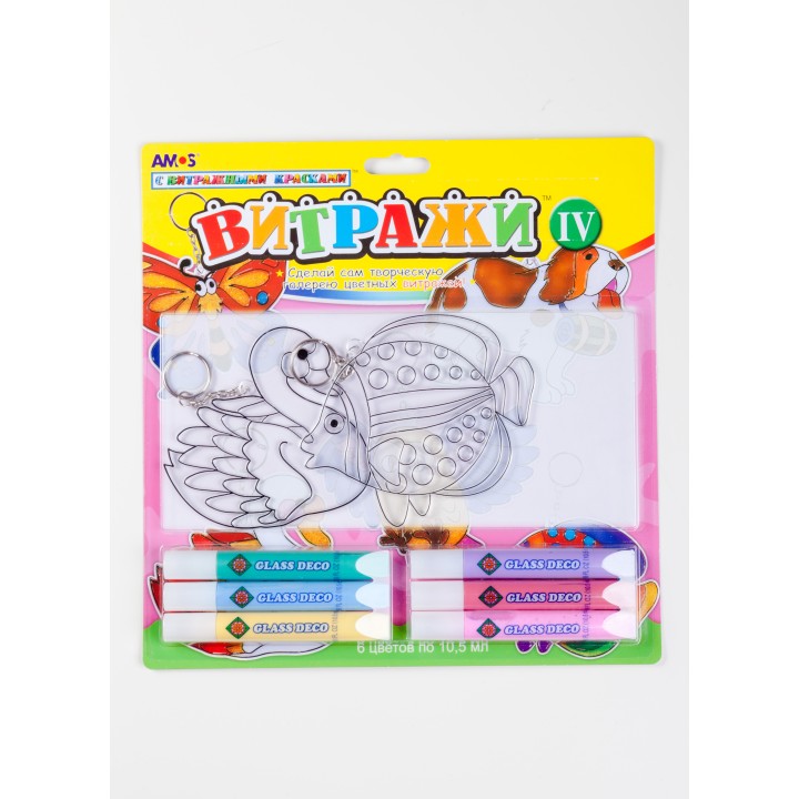 AMOS.18693 Набор витраж.красок с 2 витражами 6 цв.