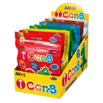 AMOS. 22038 Пластилин шариковый в дисплее, 12 пакетиков по 40 гр, (6 цв./упак)12/72