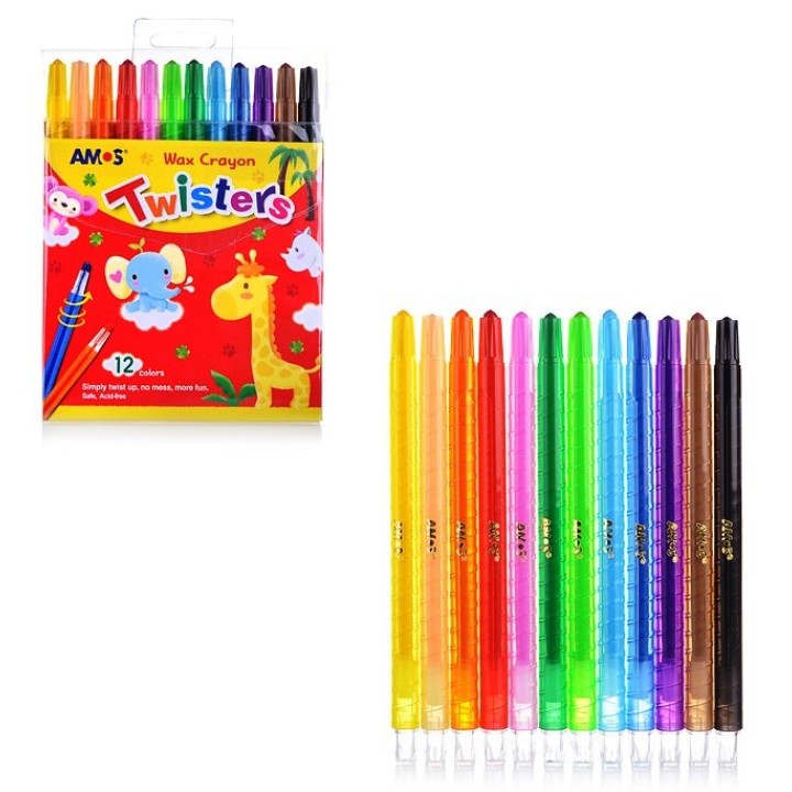 AMOS. 22941 Набор восковых мелков "Twisters", 12 цв. c европодвесом 12/72