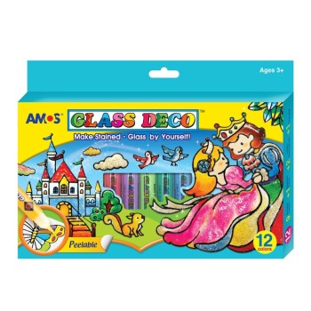AMOS.18689 Набор витраж.красок "Замок" 12 цв., 8 трафаретов, 3 винил. листа /48