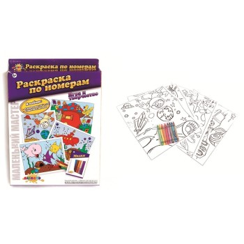 ALTACTO. 80230 Раскраска по номерам (4 картинки 10х12, 8 цв. мелков) /48*
