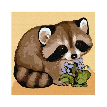 Molly. Картина по номерам KH0912 "Енотик с цветком" (20Х20) 13 цветов /60