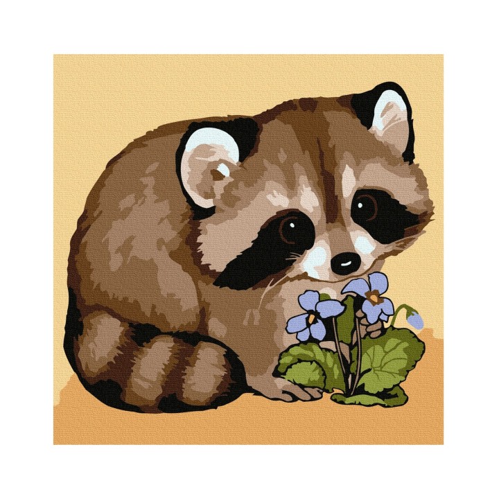 Molly. Картина по номерам KH0912 "Енотик с цветком" (20Х20) 13 цветов /60