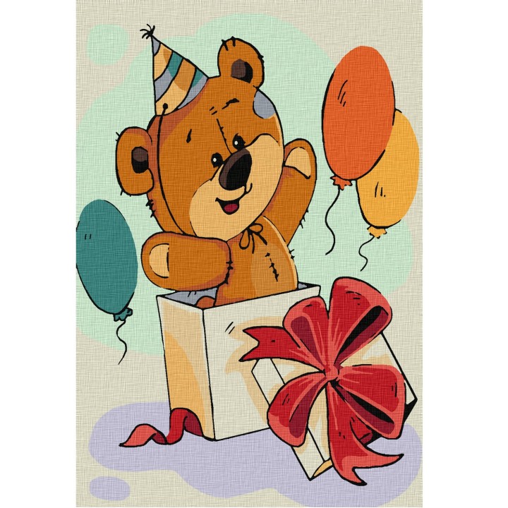 Molly. Картина по номерам KHM0017 "Медвежонок-сюрприз" (20х30) 13 цветов /66