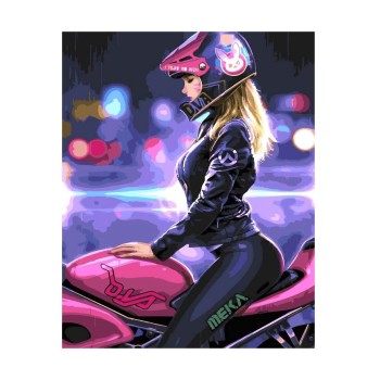 Molly. Картина по номерам KHM0033 "Девушка на мотоцикле" (30Х30) 24 цвета /23
