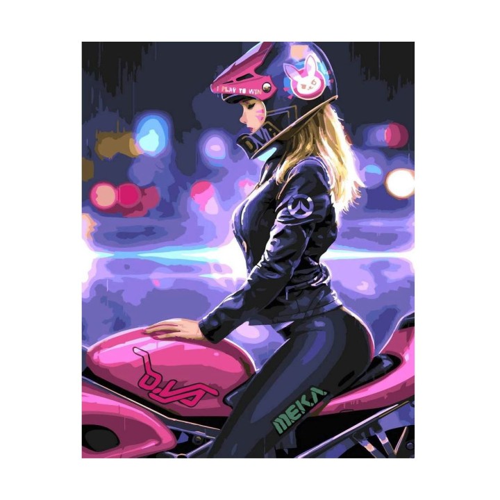 Molly. Картина по номерам KHM0033 "Девушка на мотоцикле" (30Х30) 24 цвета /23