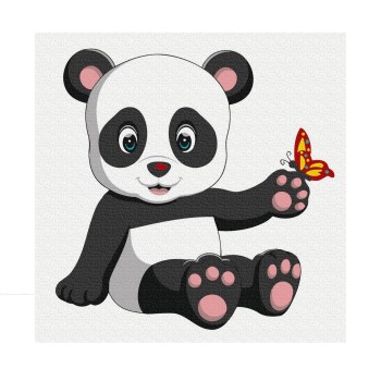 Molly. Картина по номерам KH0914 "Панда с бабочкой" (20Х20) 9 цветов /60