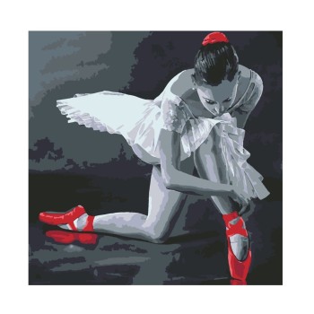 Molly. Картина по номерам KHM0037 "Балерина в красных пуантах" (30х30) 15 цветов /23