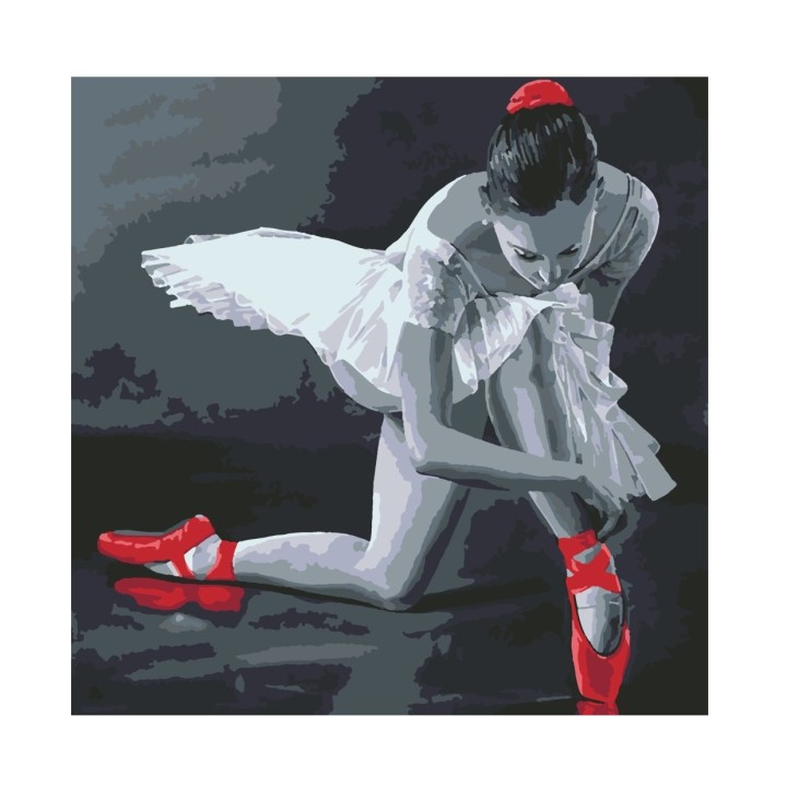 Molly. Картина по номерам KHM0037 "Балерина в красных пуантах" (30х30) 15 цветов /23