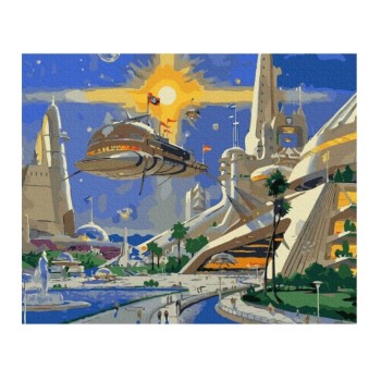 Molly. Картина по номерам KH0967 "Город будущего" (40х50) 27 цветов /20