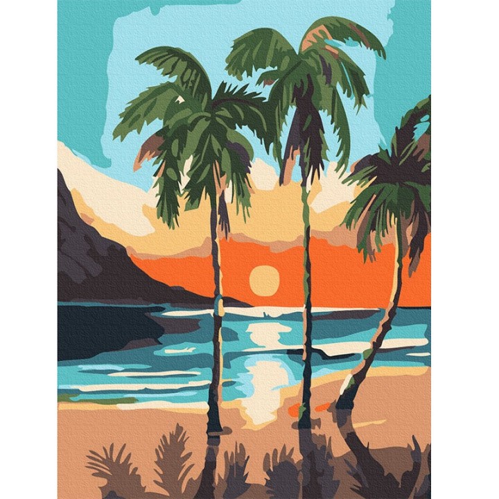 Molly. Картина по номерам KH0986 "Пальмы на закате" (15х20) 14 цветов