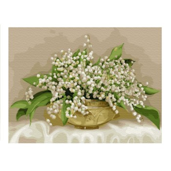 Molly. Картина по номерам с цветной сх. KK0657 "Ландыши в хрустальной вазочке" Бузин (30х40) 20 цв