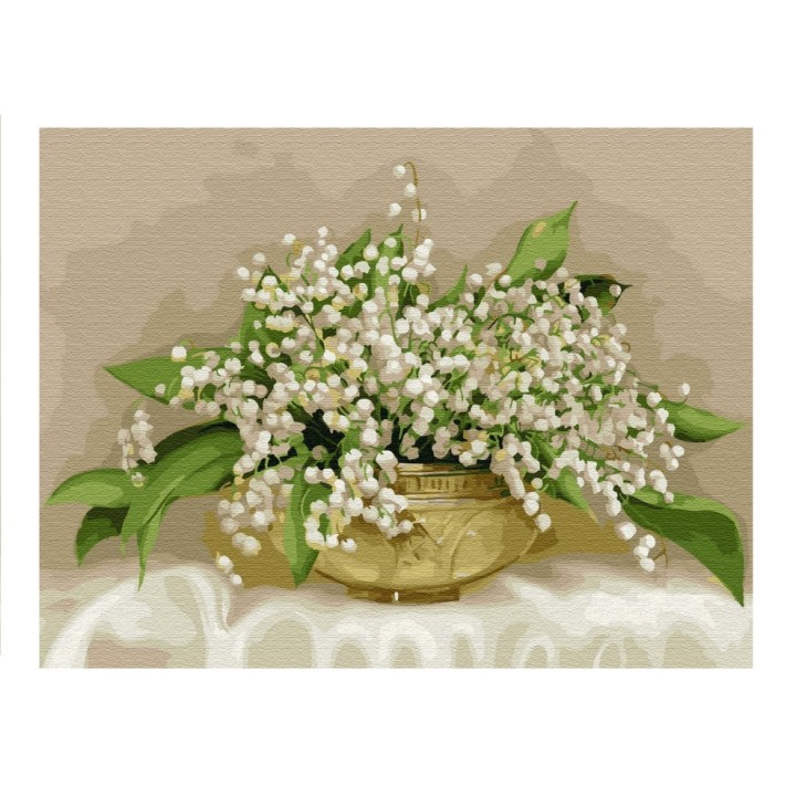 Molly. Картина по номерам с цветной сх. KK0657 "Ландыши в хрустальной вазочке" Бузин (30х40) 20 цв