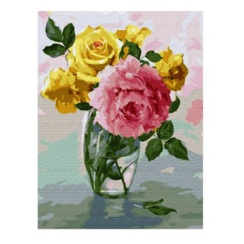 Molly. Картина по номерам с цветной сх. KK0660 "Пионы и розы" Бузин (30х40) 24 цвета /24