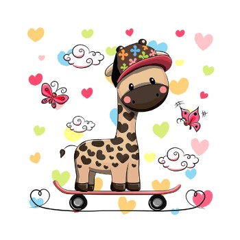 Molly. Картина по номерам KH0451 "Жирафик на скейтборде" (20Х20) 12 цветов /60