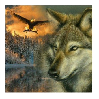 Molly. Картины мозаикой KM0897 "Волк и орёл" (30х30) 24 цвета 1/20