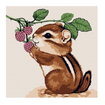 Molly. Картина по номерам KH0909 "Бурундучок с ежевикой" (20Х20) 10 цветов /60