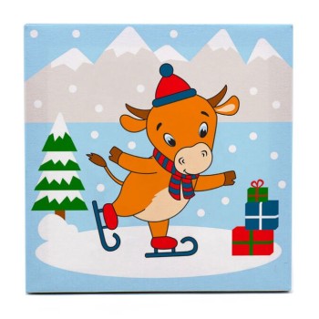 Развивашки.Р3092 Раскраска на холсте "Бычок на коньках",25*25