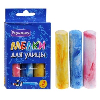 Развивашки.Т2308 Мелки для улицы цветные "Гигант" 3 шт. ( с разводами) /72